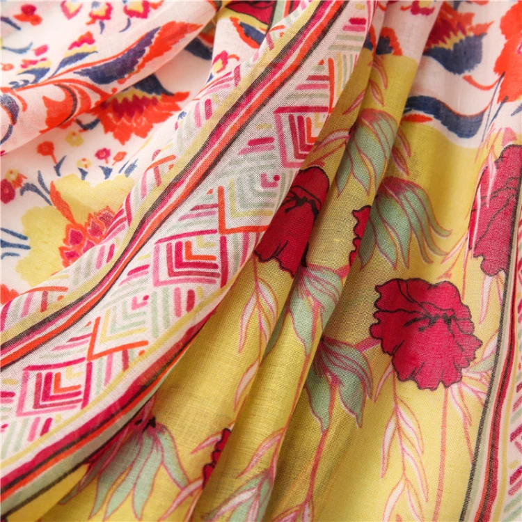 180 X 85cm Women Cotton And Linen Scarf Retro Splicing Bohemian Printed Silk Shawl SL2008-005 Yellow - Image 5