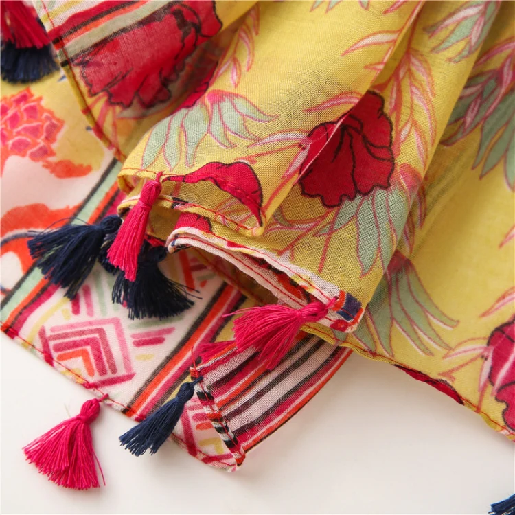 180 X 85cm Women Cotton And Linen Scarf Retro Splicing Bohemian Printed Silk Shawl SL2008-005 Yellow - Image 6