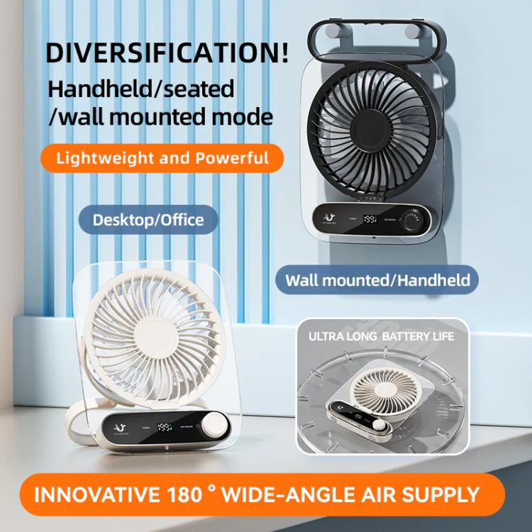 199-speed Desktop wall-mounted Fan With Handle & Light Built-in Aromatherapy Cotton(Clear Black) - Image 4