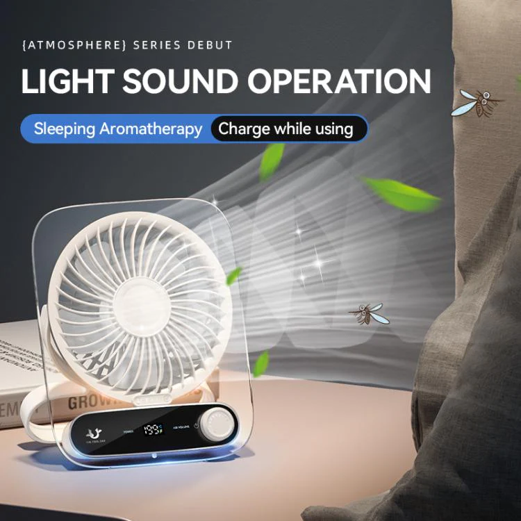 199-speed Desktop wall-mounted Fan With Handle & Light Built-in Aromatherapy Cotton(Clear Black) - Image 5