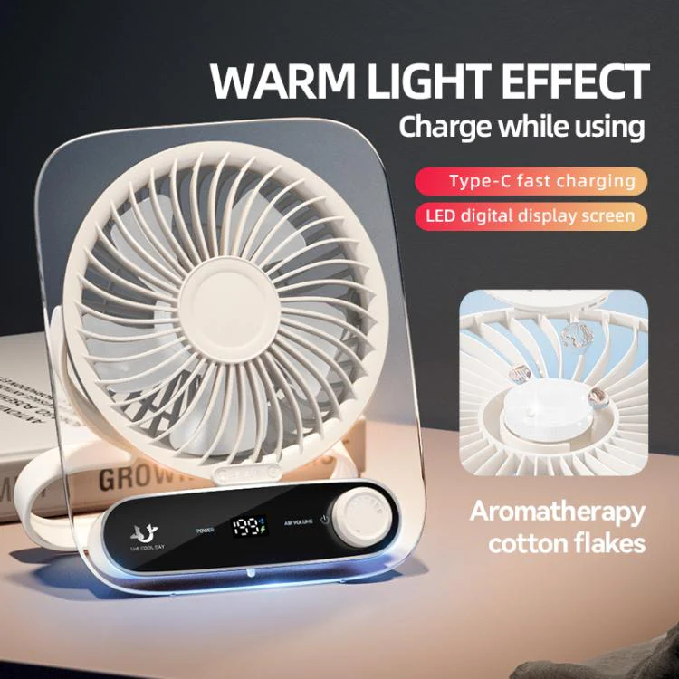 199-speed Desktop wall-mounted Fan With Handle & Light Built-in Aromatherapy Cotton(Clear Black) - Image 6