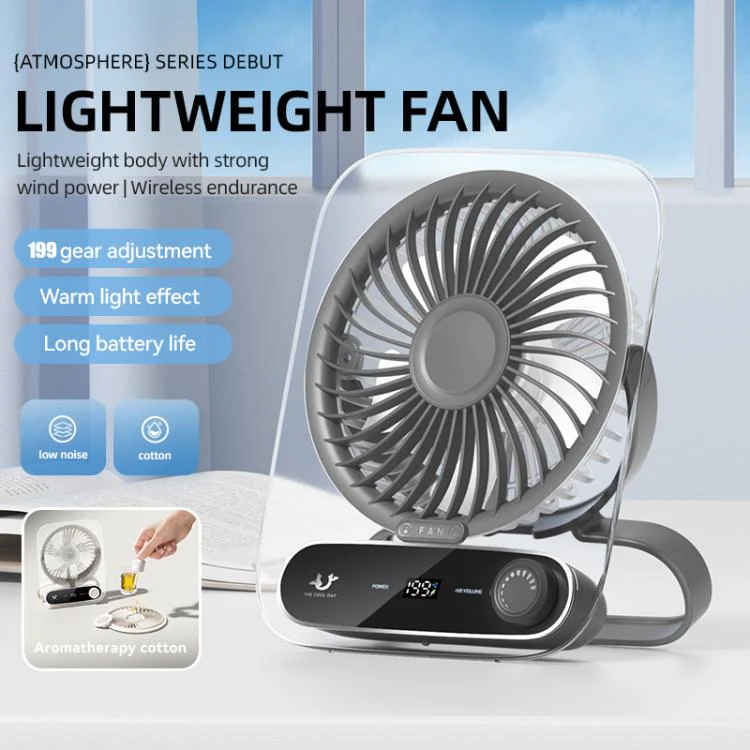 199-speed Desktop wall-mounted Fan With Handle & Light Built-in Aromatherapy Cotton(Clear Pink) - Image 3