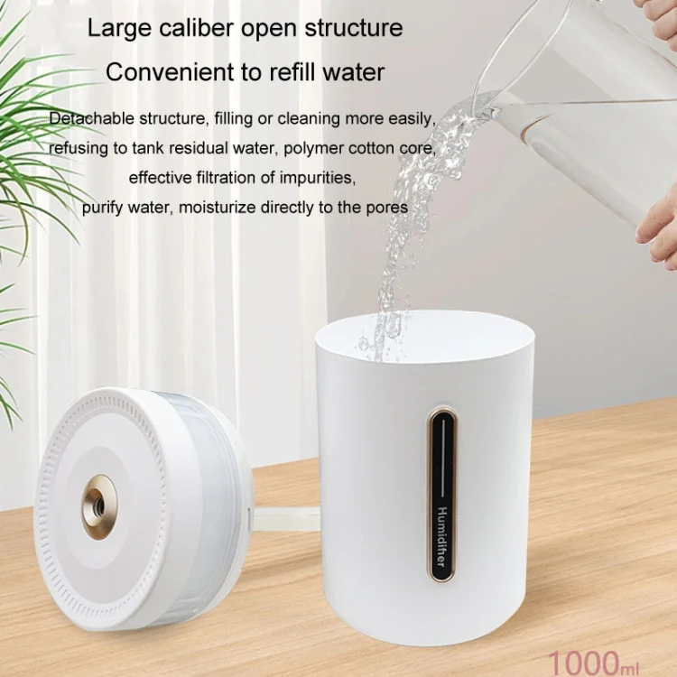 1L Home Humidifier Large Capacity Desk Aroma Mute Ambient Light Humidifier Charging Model(White) - Image 5