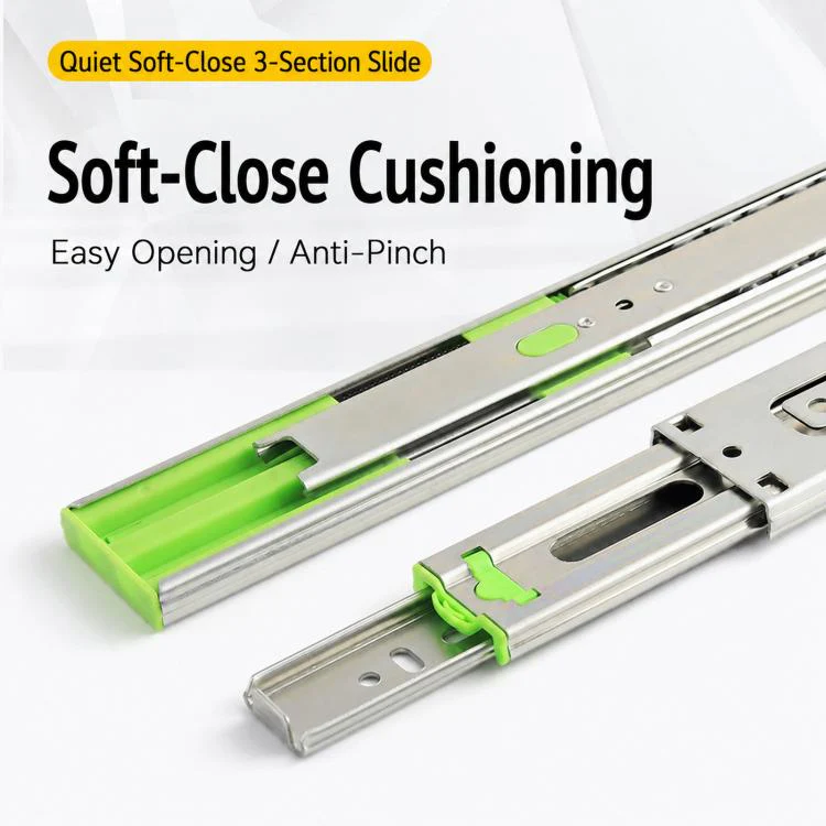 1pair Heavy-Duty Soft-Close Drawer Slides Thickened 3-Section Silent Soft-Close Slide Rails, Spec: Stainless Steel 14 inch 35cm - Image 3