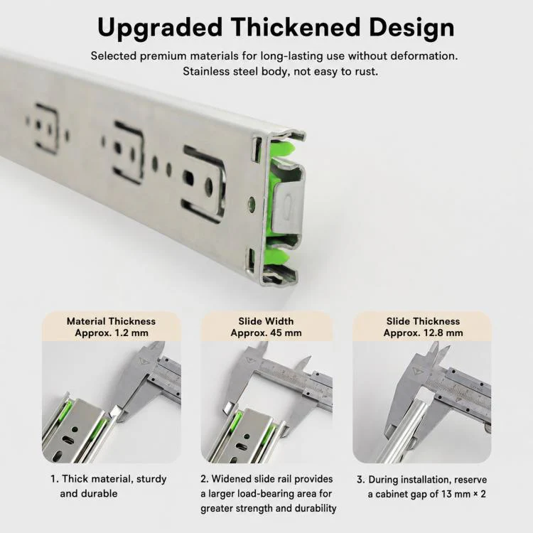 1pair Heavy-Duty Soft-Close Drawer Slides Thickened 3-Section Silent Soft-Close Slide Rails, Spec: Stainless Steel 20 inch 50cm - Image 7