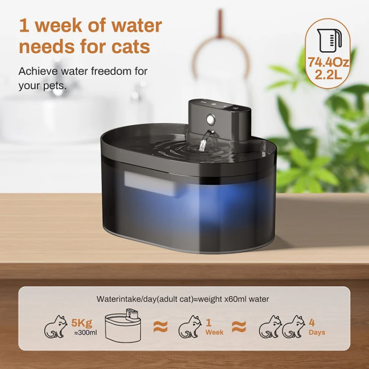 2.2L Smart Pet Water Fountain Wireless Infrared Sensor Battery Model Cats Water Dispenser(289-Square) - Image 4