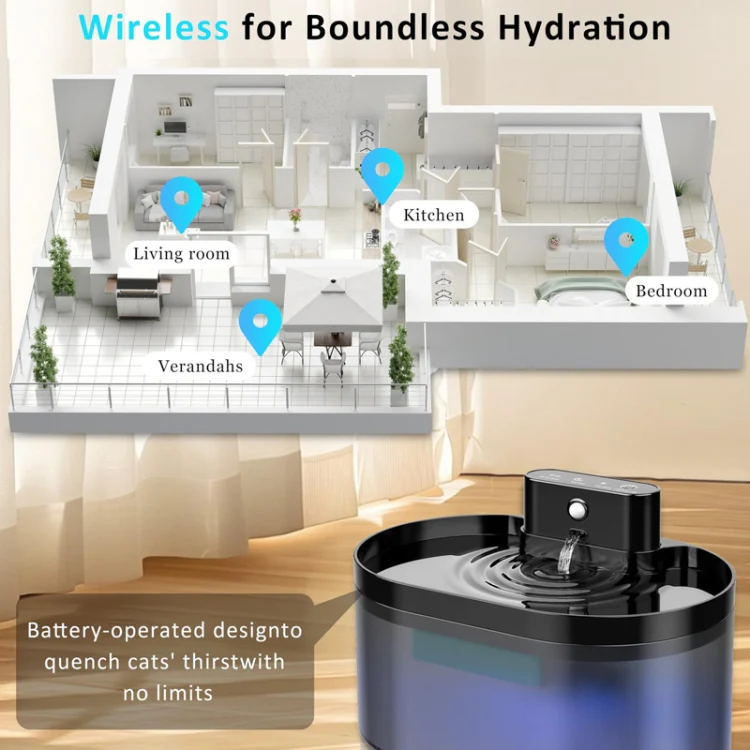 2.2L Smart Pet Water Fountain Wireless Infrared Sensor Battery Model Cats Water Dispenser(291-Runway) - Image 8