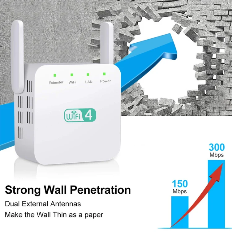 2.4G 300M Wi-Fi Amplifier Long Range WiFi Repeater Wireless Signal Booster EU Plug Black - Image 4
