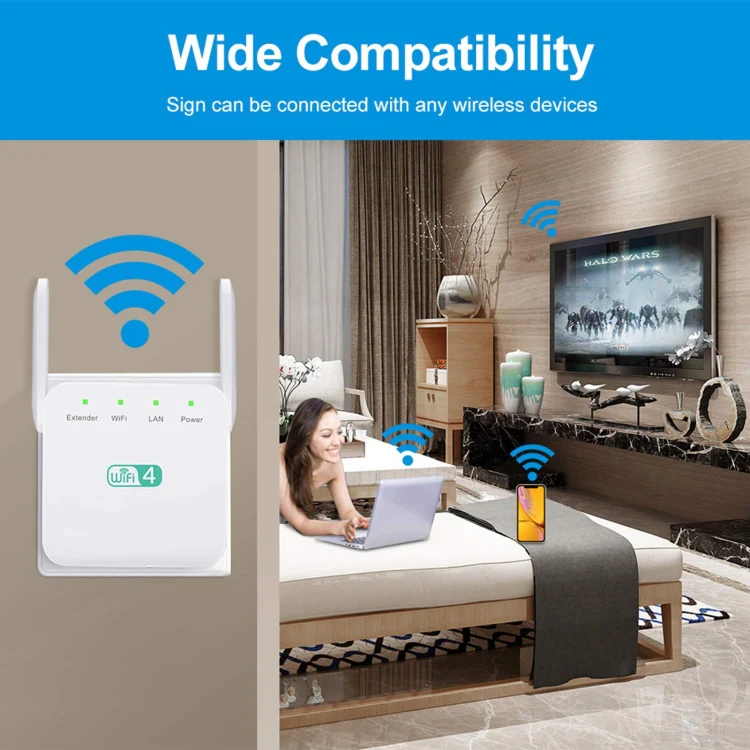 2.4G 300M Wi-Fi Amplifier Long Range WiFi Repeater Wireless Signal Booster EU Plug Black - Image 7