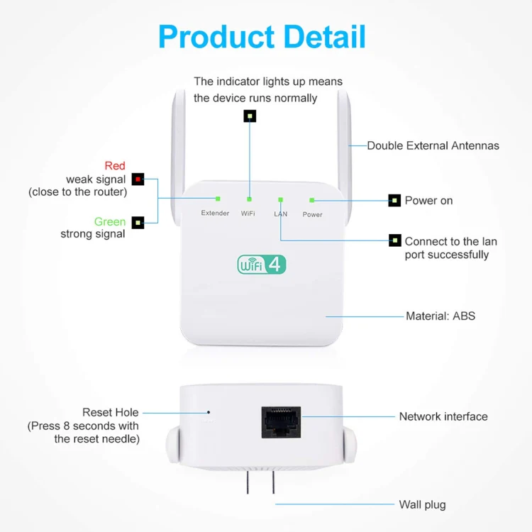 2.4G 300M Wi-Fi Amplifier Long Range WiFi Repeater Wireless Signal Booster UK Plug Black - Image 6