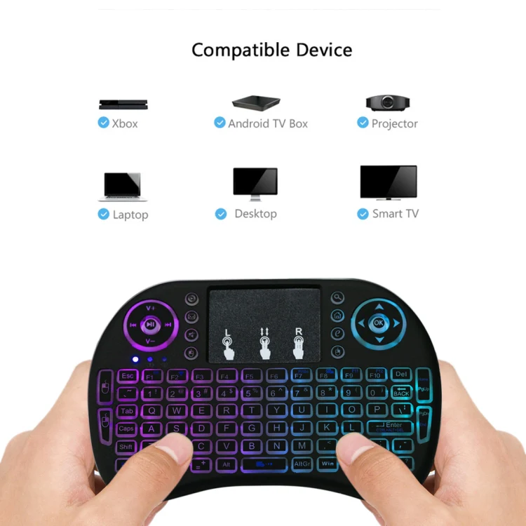 2.4GHz Mini i8 Wireless QWERTY Keyboard with Colorful Backlight & Touchpad & Multimedia Control for PC, Android TV BOX, X-BOX Player, Smartphones(Black) - Image 10