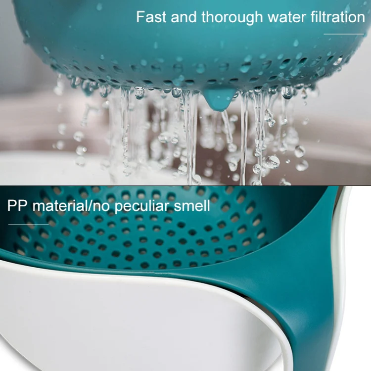 2 in 1 Double-layer Drain Basket Kitchen Plastic Fruit Vegetable Basket Salad Bowl(Yellow Gray) - Image 4