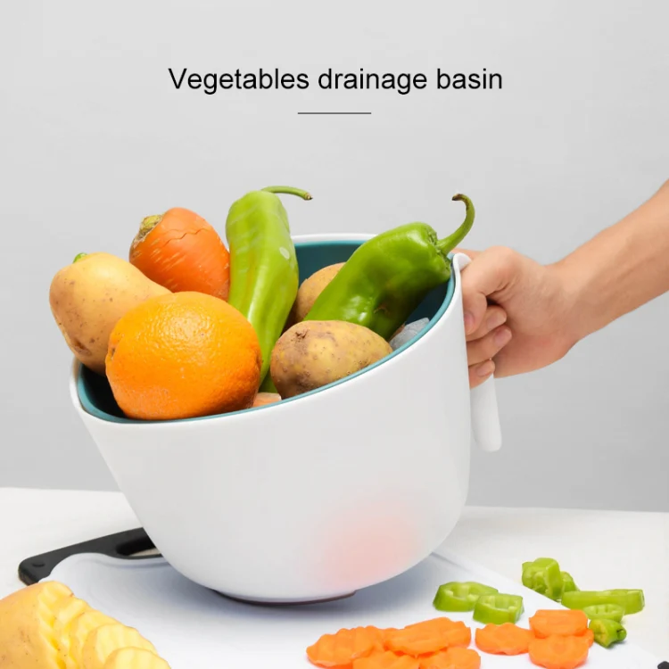2 in 1 Double-layer Drain Basket Kitchen Plastic Fruit Vegetable Basket Salad Bowl(Yellow Gray) - Image 7