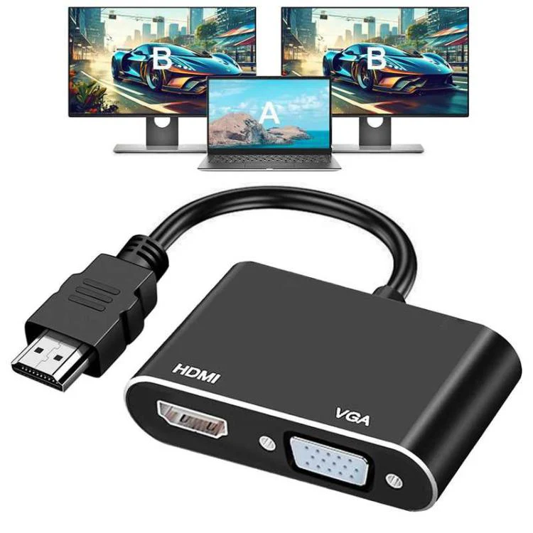 2 in 1 HDMI to VGA and HDMI Adapter For Windows / Mac Os / Linux Plug & Play - Image 2