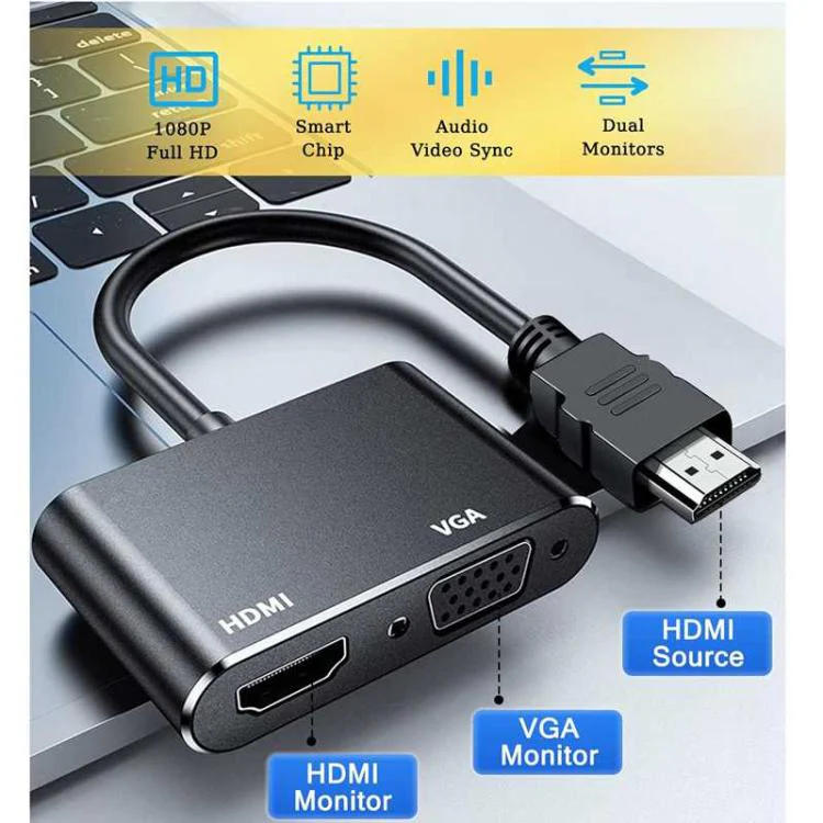 2 in 1 HDMI to VGA and HDMI Adapter For Windows / Mac Os / Linux Plug & Play - Image 3