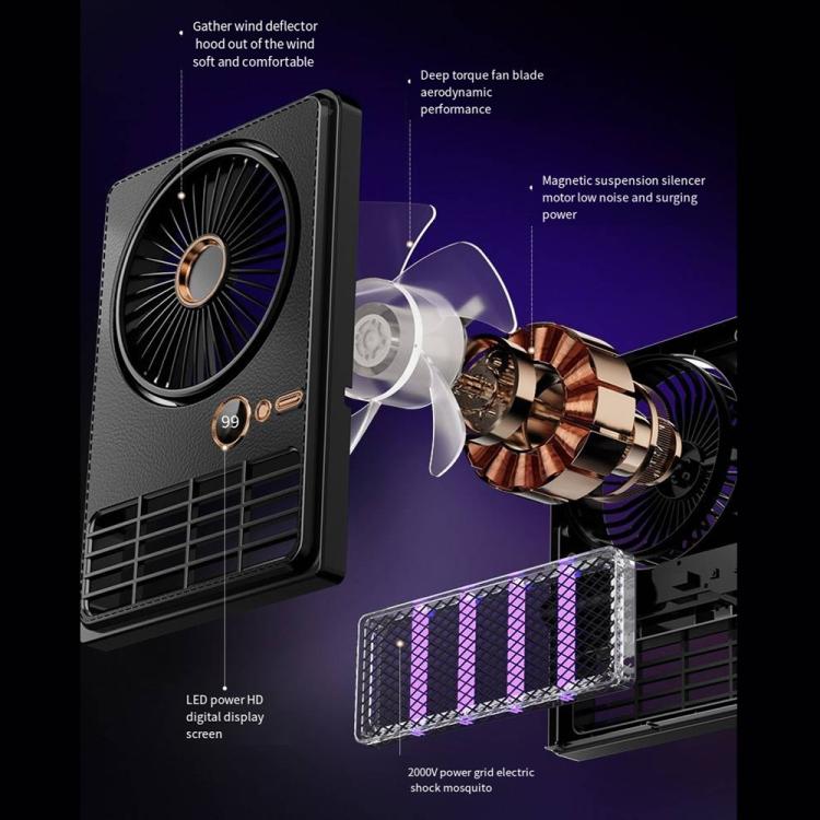 2-in-1 Household Electric Fan Mosquito Killer Lamp LED Digita lDesktop Fan, Color: 3000mAh Black - Image 3