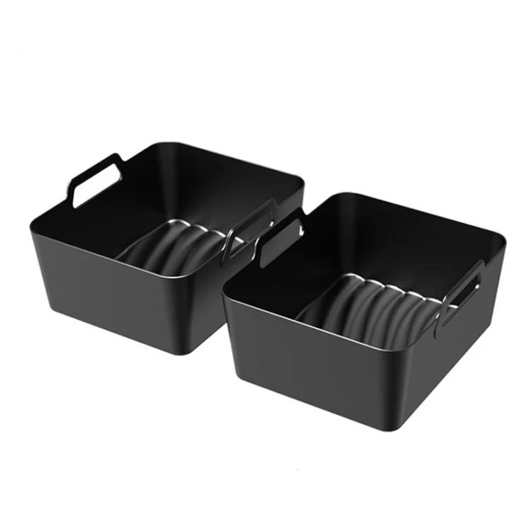 2-in-1 Model Silicone Air Fryer Liners for Ninja Foodi Dual AF500 / DZ071 Reusable Rectangular Baking Tray with Handles(Black)