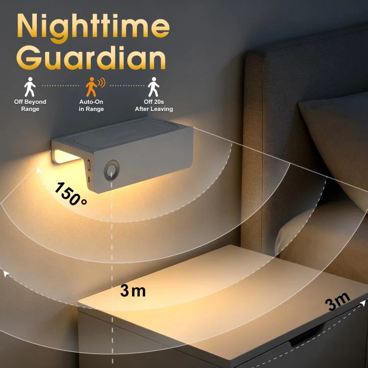2-In-1 Motion Sensor Nightlight With Phone Shelf Rechargeable LED Sconce For Restroom(Warm Light) - Image 3