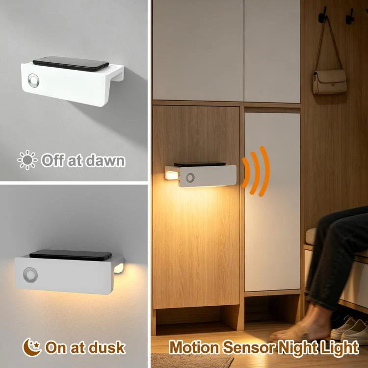 2-In-1 Motion Sensor Nightlight With Phone Shelf Rechargeable LED Sconce For Restroom(Warm Light) - Image 4