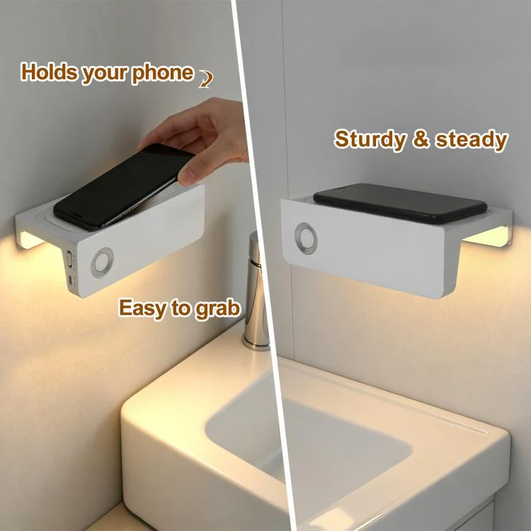 2-In-1 Motion Sensor Nightlight With Phone Shelf Rechargeable LED Sconce For Restroom(Warm Light) - Image 5