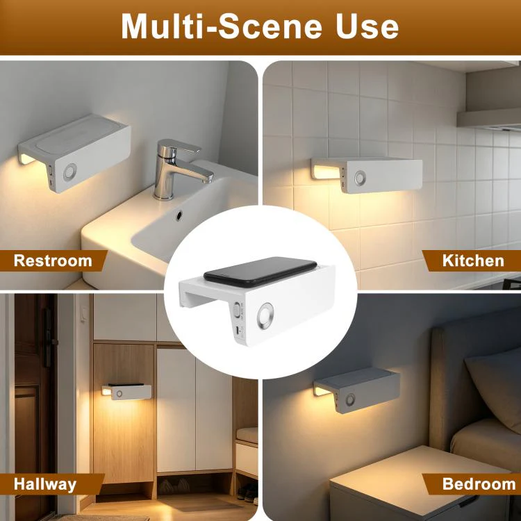 2-In-1 Motion Sensor Nightlight With Phone Shelf Rechargeable LED Sconce For Restroom(Warm Light) - Image 7