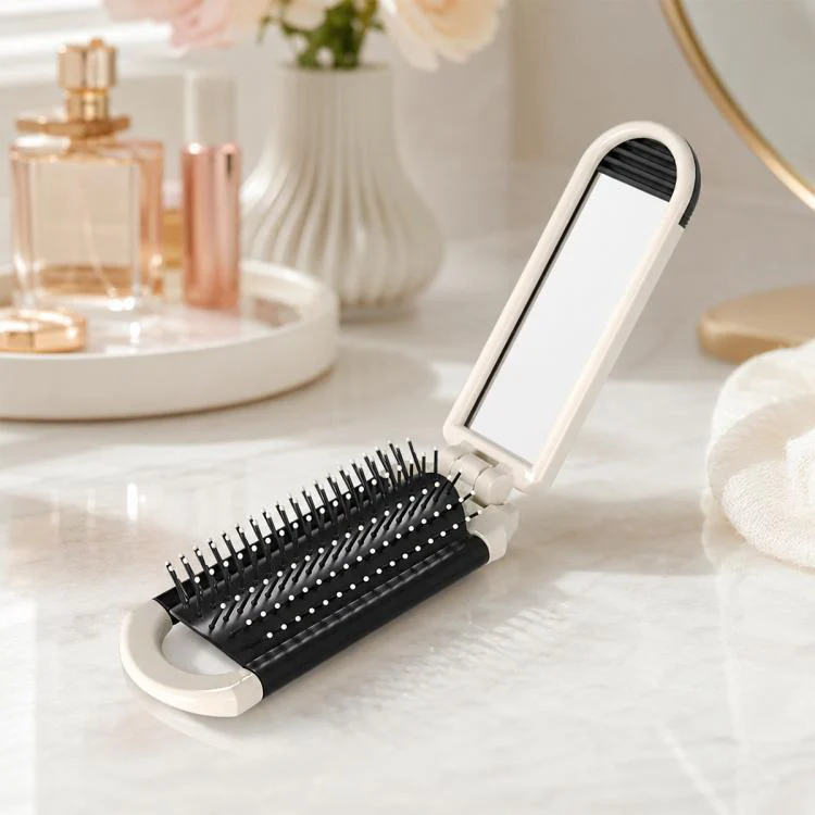 2 in 1 Portable Folding Massage Air Cushion Comb Mirror(White)