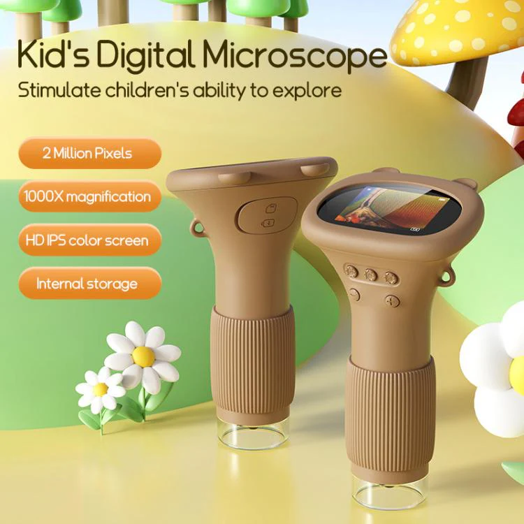 2 inch Screen Handheld Children Optical Microscope(Brown) - Image 2