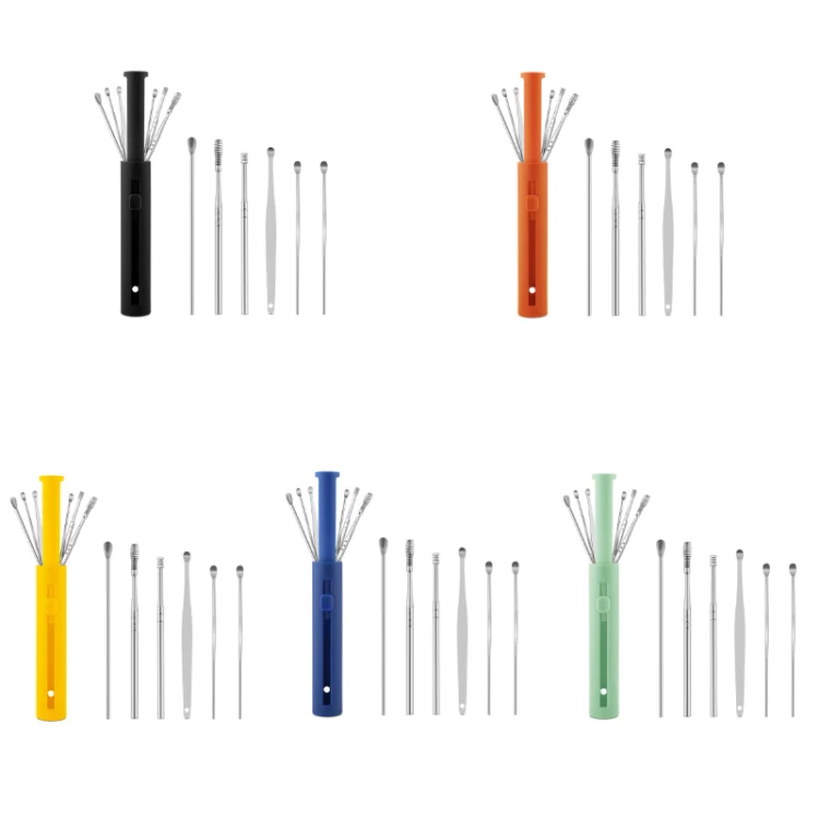 2 Packs Push-Pull Cylinder Storage Ear Scoop Set, Specification: 6 PCS/Set Green - Image 2