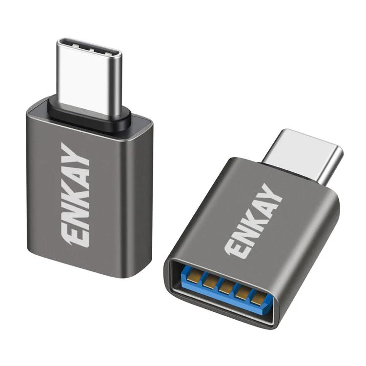 2 Pcs ENKAY ENK-AT134 10Gbps Female USB 3.2 A to Male USB C Data Adapter Aluminum Alloy Converter(Gunmetal Color)