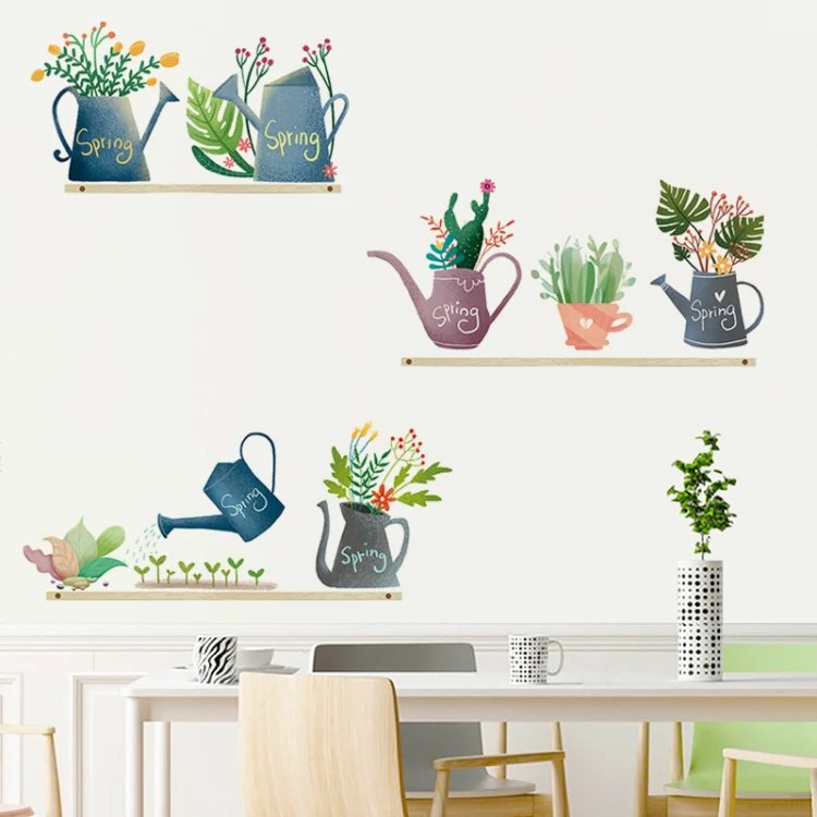2 PCS Fresh Green Watering Cactus Home Decoration Wall Sticker - Image 3
