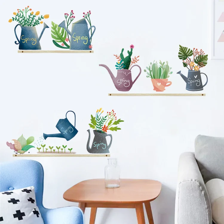 2 PCS Fresh Green Watering Cactus Home Decoration Wall Sticker - Image 4