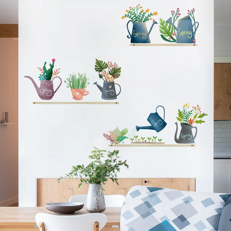 2 PCS Fresh Green Watering Cactus Home Decoration Wall Sticker - Image 5
