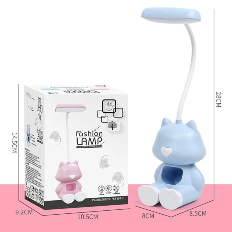 2 PCS FY6601 Cartoon Pen Holder Reading Desk Lamp LED Eye Protection Dormitory Student Bedroom Lamp(Blue) - Image 3