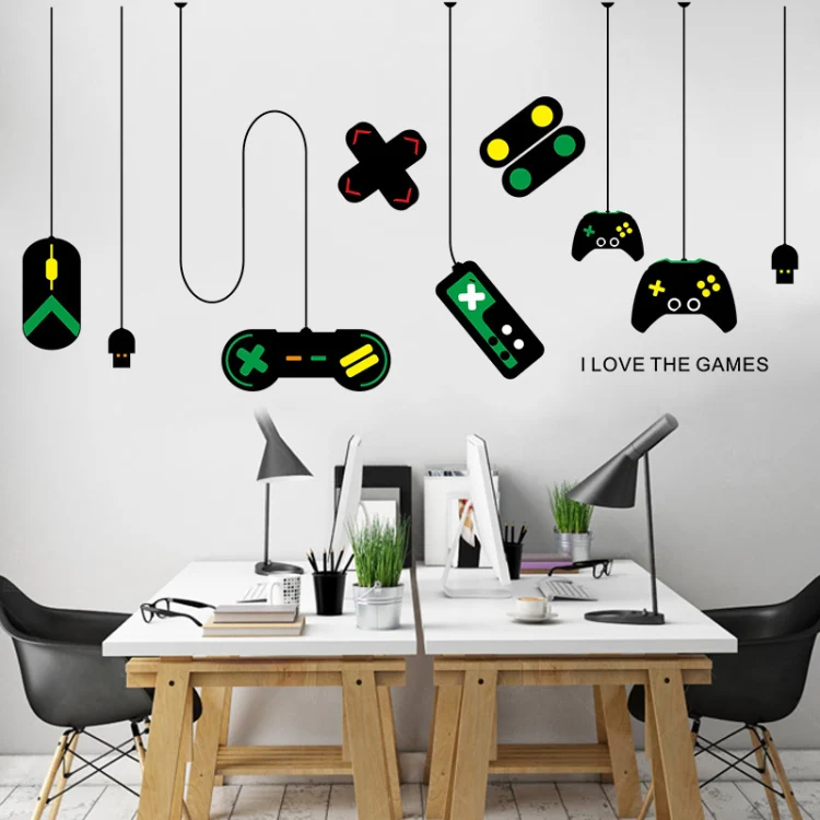 2 PCS Game Console Game Handle Chandelier Wall Stickers Internet Cafe Study Computer Desk Background Sticker - Image 5