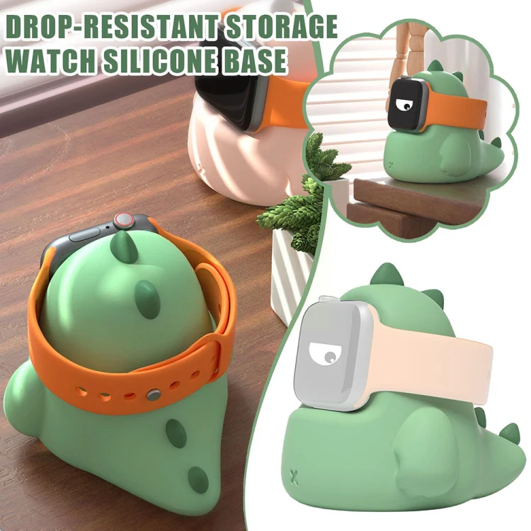 2 PCS H003 Cute Dinosaur Shaped Silicone Charging Stand without Watch For Apple Watch(Black) - Image 2