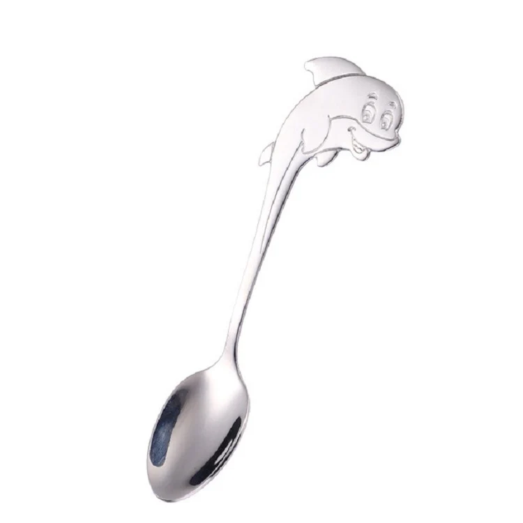 2 PCS Stainless Steel Dolphin Shape Cartoon Coffee Stirring Spoon Ice Cream Spoon Child Feeding Spoon(Steel) - Image 2