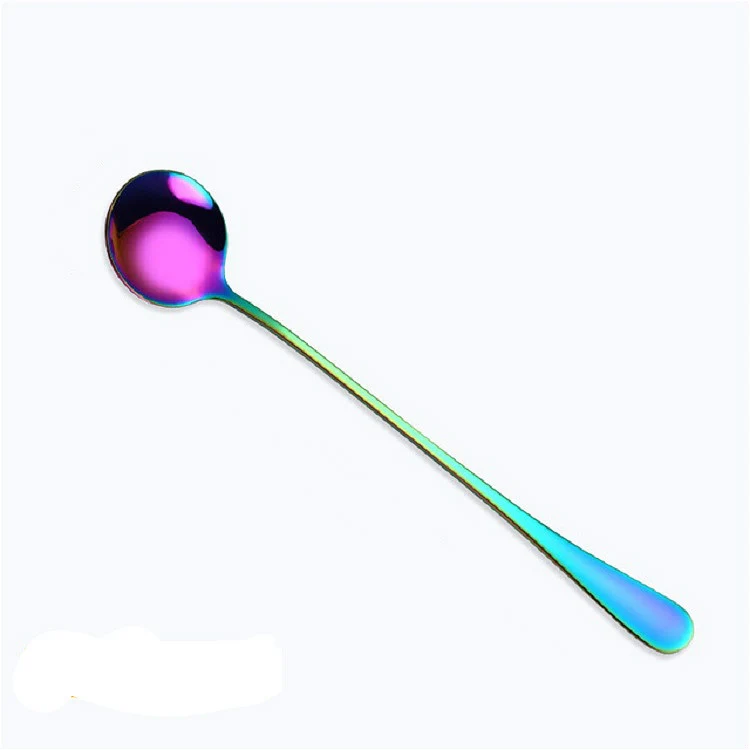 2 PCS Stainless Steel Rainbow Long Handled Coffee Scoops Cold Drink Stirring Spoon for Dessert Cake, Style:Round Spoon(Colorful) - Image 2