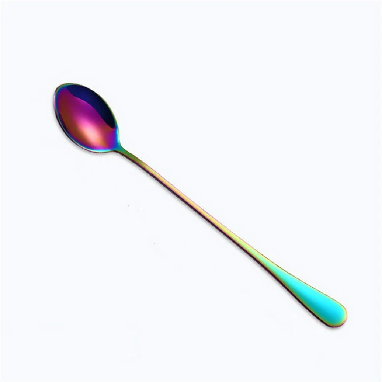 2 PCS Stainless Steel Rainbow Long Handled Coffee Scoops Cold Drink Stirring Spoon for Dessert Cake, Style:Sharp Spoon(Colorful) - Image 2