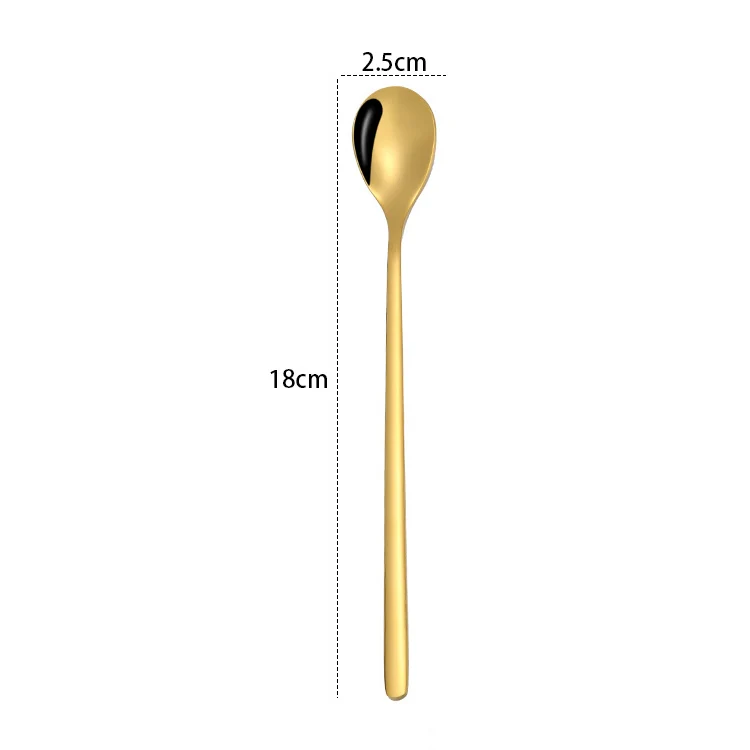 2 PCS Stainless Steel Spoon Creative Coffee Spoon Bar Ice Spoon Gold Plated Long Stirring Spoon, Style:Round Spoon, Color:Gold - Image 2