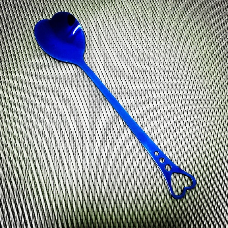 2 PCS Stainless Steel Spoon Portable Metal Coffee Teaspoon Creative Love Heart Shaped Wedding Party Gift Dinnerware, Color:Blue Porous Love - Image 2