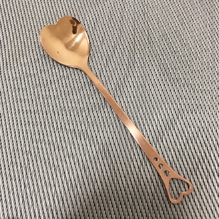 2 PCS Stainless Steel Spoon Portable Metal Coffee Teaspoon Creative Love Heart Shaped Wedding Party Gift Dinnerware, Color:Rose Gold Porous Love - Image 2
