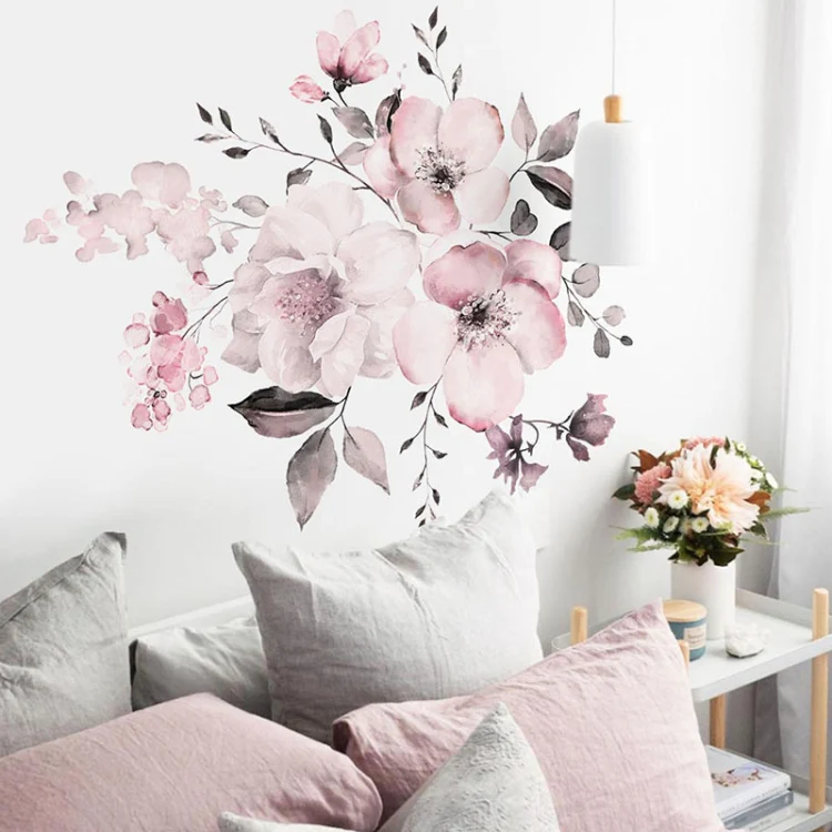 2 PCS Watercolor Flower Group Home Background Decoration Removable Wall Sticker - Image 3