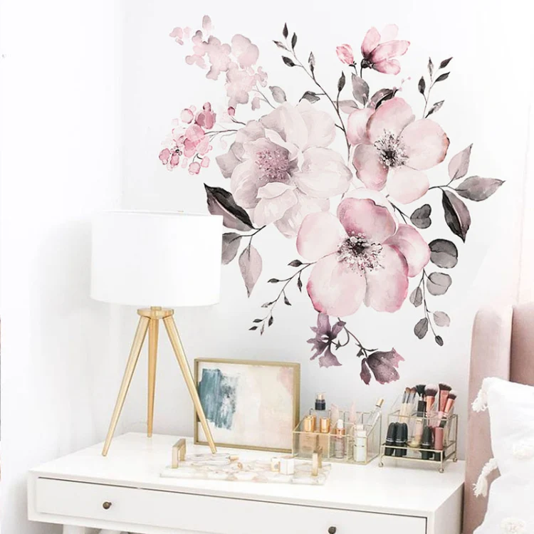 2 PCS Watercolor Flower Group Home Background Decoration Removable Wall Sticker - Image 4