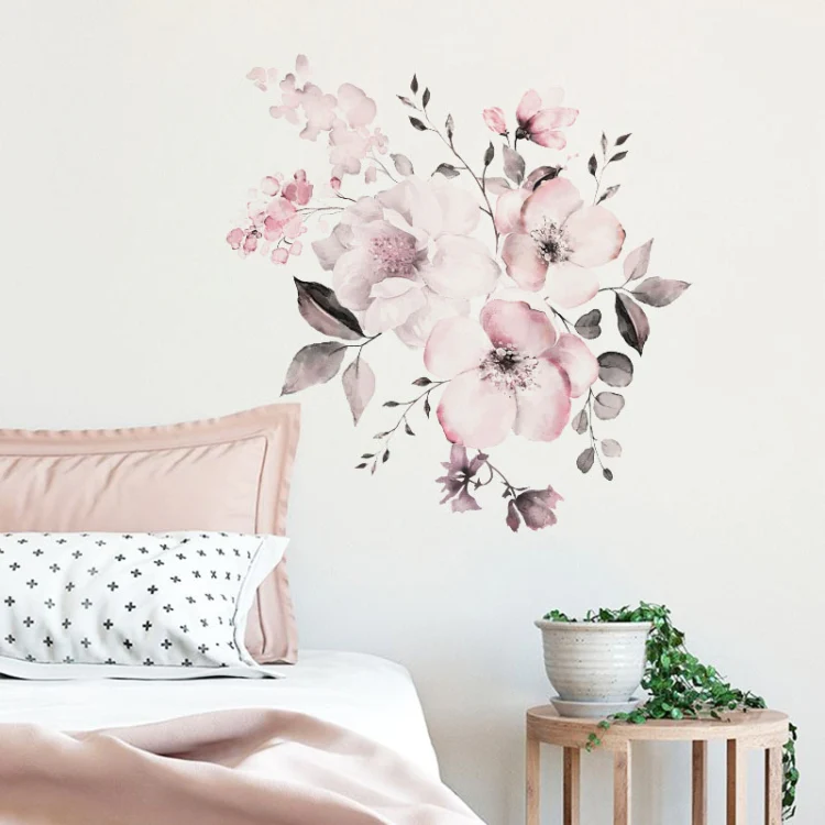 2 PCS Watercolor Flower Group Home Background Decoration Removable Wall Sticker - Image 5