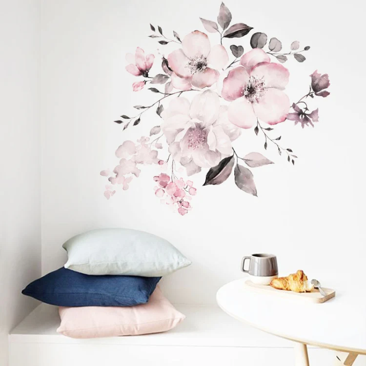 2 PCS Watercolor Flower Group Home Background Decoration Removable Wall Sticker - Image 7
