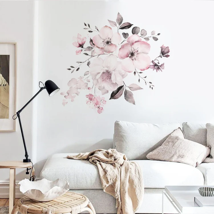 2 PCS Watercolor Flower Group Home Background Decoration Removable Wall Sticker - Image 8