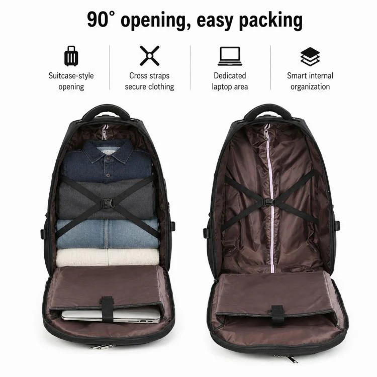 20 Inch Rolling Backpack for Travel Wheeled Laptop Backpack with Hidden Straps Carry On Trolley Bag for Business School(Black) - Image 4