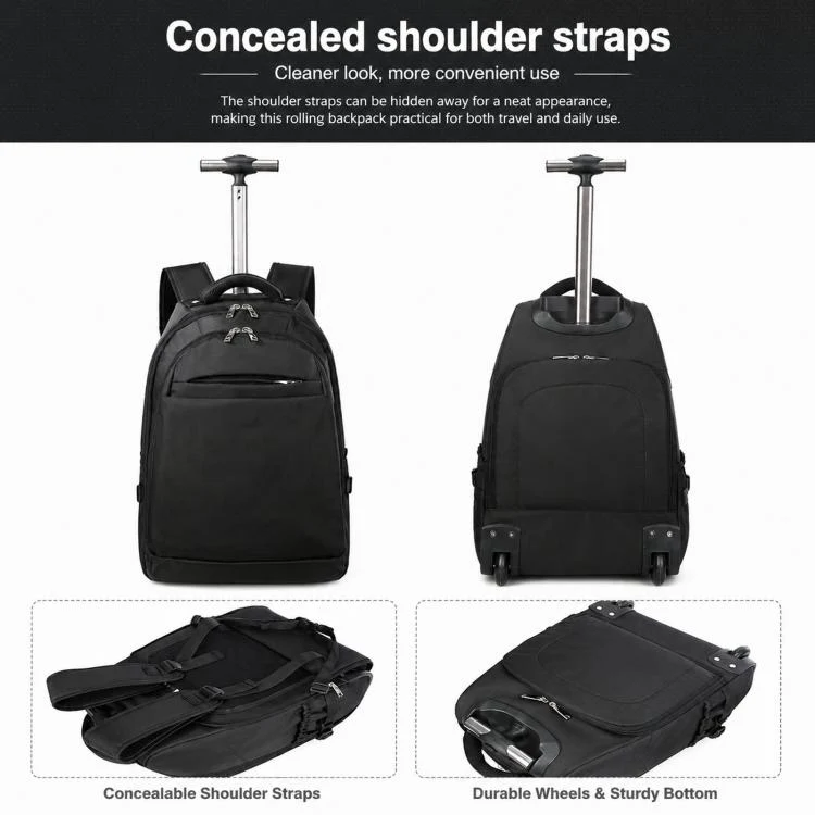 20 Inch Rolling Backpack for Travel Wheeled Laptop Backpack with Hidden Straps Carry On Trolley Bag for Business School(Brown) - Image 3