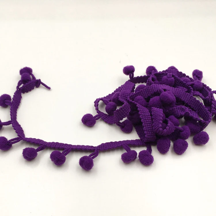20 Yards Pompom Lace Ribbon Fur Ball Trim For Craft DIY Curtain Home Decorative Clothes Sewing Accessories(Dark Purple) - Image 2