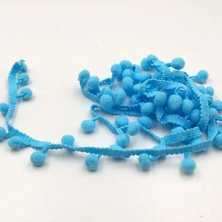 20 Yards Pompom Lace Ribbon Fur Ball Trim For Craft DIY Curtain Home Decorative Clothes Sewing Accessories(Lake Blue) - Image 2
